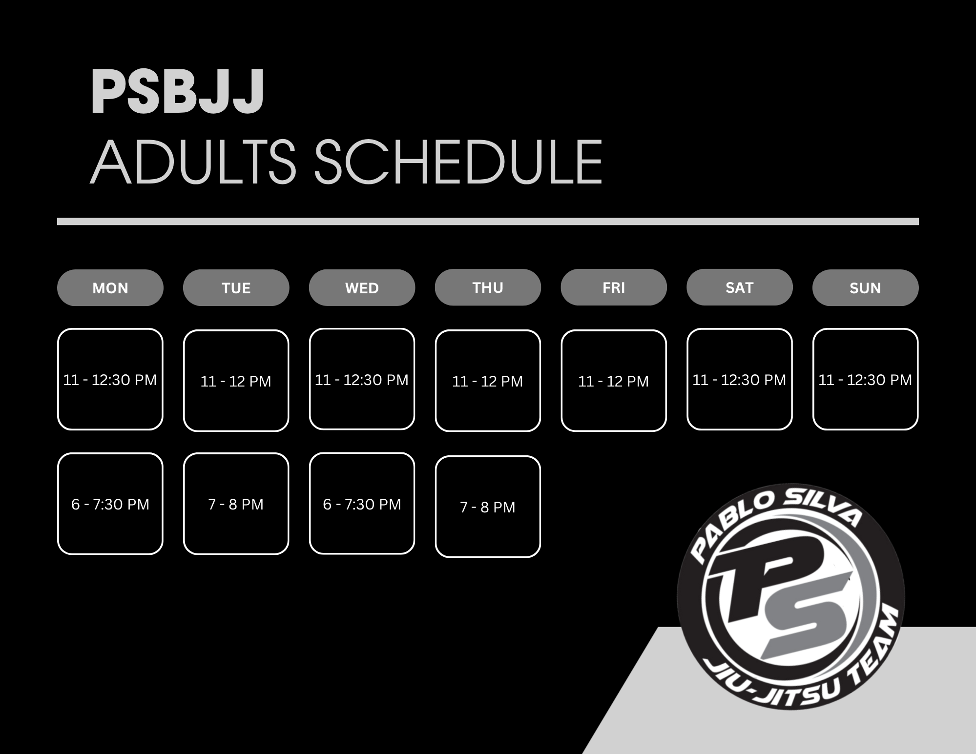 Pablo Silva BJJ adult class schedule